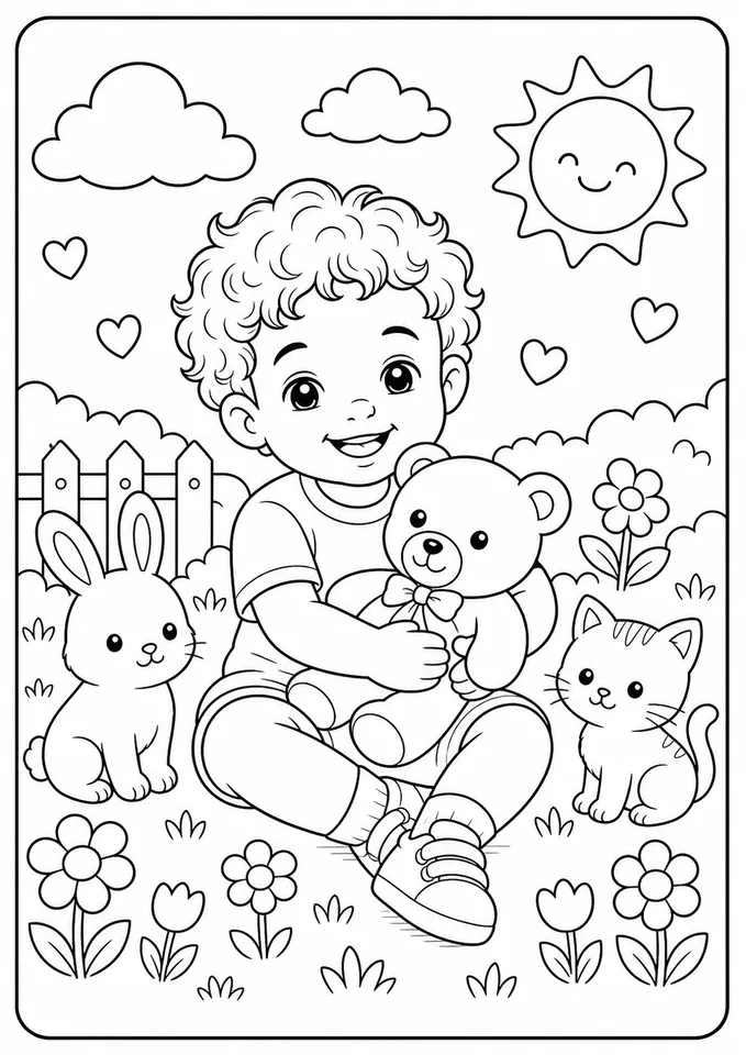 Página para colorir com João no estilo Boobie Goods