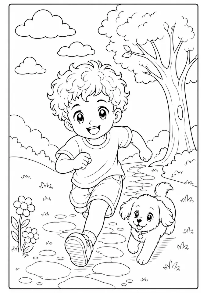 Página para colorir com João no estilo Mangá